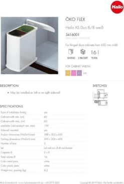 Hailo Duo-Automatic Inbouw Prullenbak - 16 L - Wit -Mepal shop 807x1200