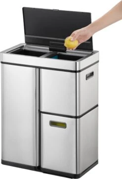 EKO Mirage Plus Sensor Afvalscheider Prullenbak - 30 + 15 + 15 L - Mat RVS -Mepal shop 818x1200 2