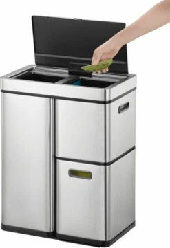 EKO Mirage Plus Sensor Afvalscheider Prullenbak - 30 + 15 + 15 L - Mat RVS -Mepal shop 820x1200 4