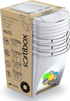 Prosperplast Set Van 4x Kunststof Afvalscheidingsbakken Wit Van 25 Liter - Scheidingsprullenbakken -Mepal shop 834x1200 6