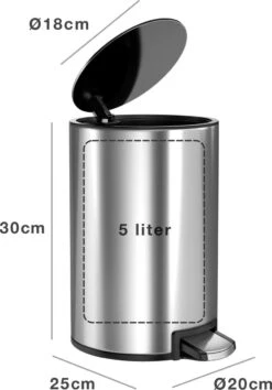 Pedaalemmer - 5 Liter - RVS - Prullenbak StangVollby Kallax - Toilet - Badkamer - Klein - Soft Close Deksel - Chique Design - Kleine RVS Pedaal Afvalemmer - Vuilnisbak -Mepal shop 837x1200