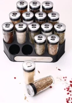 Merkloos Decopatent® Kruidenrek Incl. 16 Glazen Kruiden Potjes - Rvs Strooideksel - Staand Kruiden & Specerijen Rek - Kruidenpotjes Glas -Mepal shop 840x1200 6