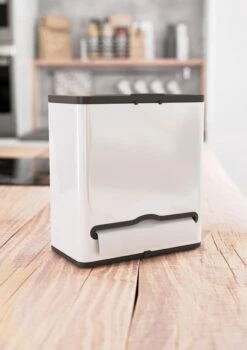 Stangvollby Vallvik Prullenbak – 4 Liter – Keukenrol Dispenser – Wit – RVS - Ophangbare Vuilbak - Afvalscheiding - Uitneembare Binnenemmer – Inbouw Vuilnisbak – Keuken Afvalemmer – Ruimtebesparend – Staand - Ophangen – Keukenrol Houder – GFT Bakje -Mepal shop 848x1200 4