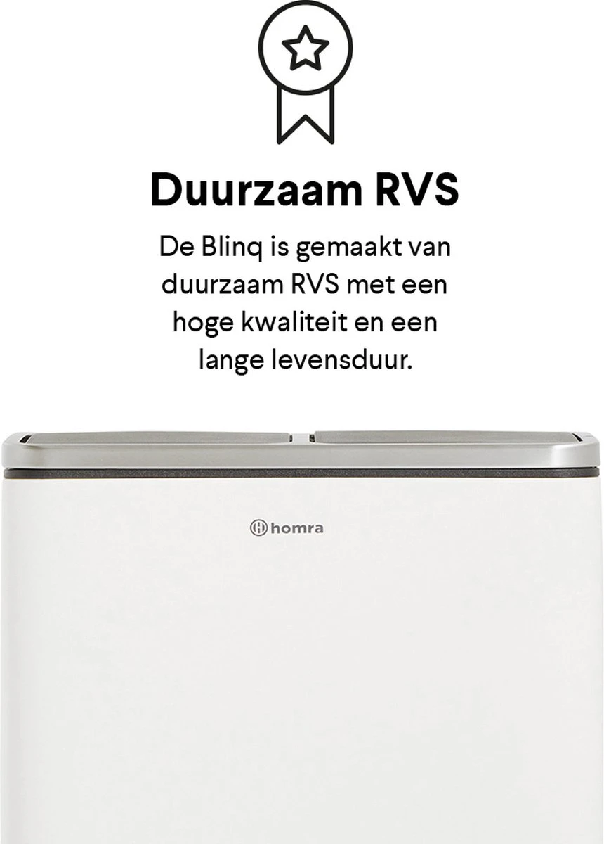 Homra BLINQ Afvalscheiding Prullenbak Met 2 Vakken - 2 X 15 L Inhoud - Duo Pedaalemmer Wit - Afvalemmer 30 Liter - Recycle Afvalbak - Witte Afvalscheidingsprullenbak - Hygiënisch Afval Scheiden - Keuken Vuilbak - Kantoor 11 Homra BLINQ Afvalscheiding Prullenbak Met 2 Vakken - 2 X 15 L Inhoud - Duo Pedaalemmer Wit - Afvalemmer 30 Liter - Recycle Afvalbak - Witte Afvalscheidingsprullenbak - Hygiënisch Afval Scheiden - Keuken Vuilbak - Kantoor - Afbeelding 9
