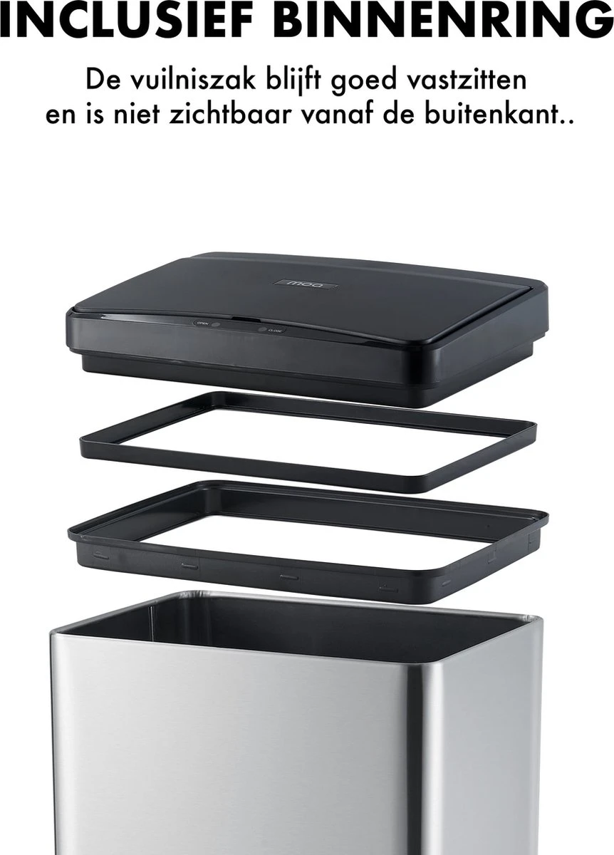 MOA Sensor Prullenbak - 50 Liter - RVS & Duurzaam ABS - Non-slip - Geruisloze Deksel - Vertraagd Sluiten Modus - Stainless - SB02S 13 MOA Sensor Prullenbak - 50 Liter - RVS & Duurzaam ABS - Non-slip - Geruisloze Deksel - Vertraagd Sluiten Modus - Stainless - SB02S - Afbeelding 11
