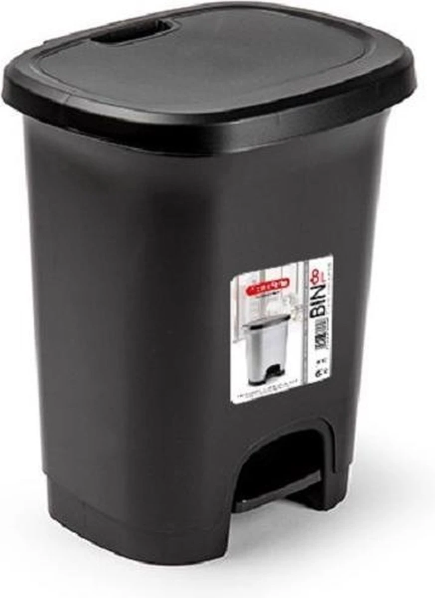 Kunststof Afvalemmers/vuilnisemmers/pedaalemmers In Het Zwart Van 8 Liter Met Deksel En Pedaal - 25 X 21 X 30 Cm 3 Kunststof Afvalemmers/vuilnisemmers/pedaalemmers In Het Zwart Van 8 Liter Met Deksel En Pedaal - 25 X 21 X 30 Cm