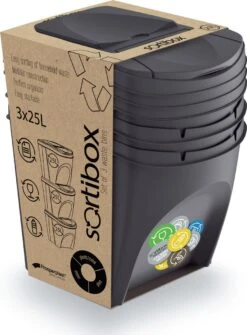 Prosperplast Set Van 3x Kunststof Afvalscheidingsbakken Antraciet/donkergrijs Van 25 Liter - Scheidingsprullenbakken -Mepal shop 884x1200