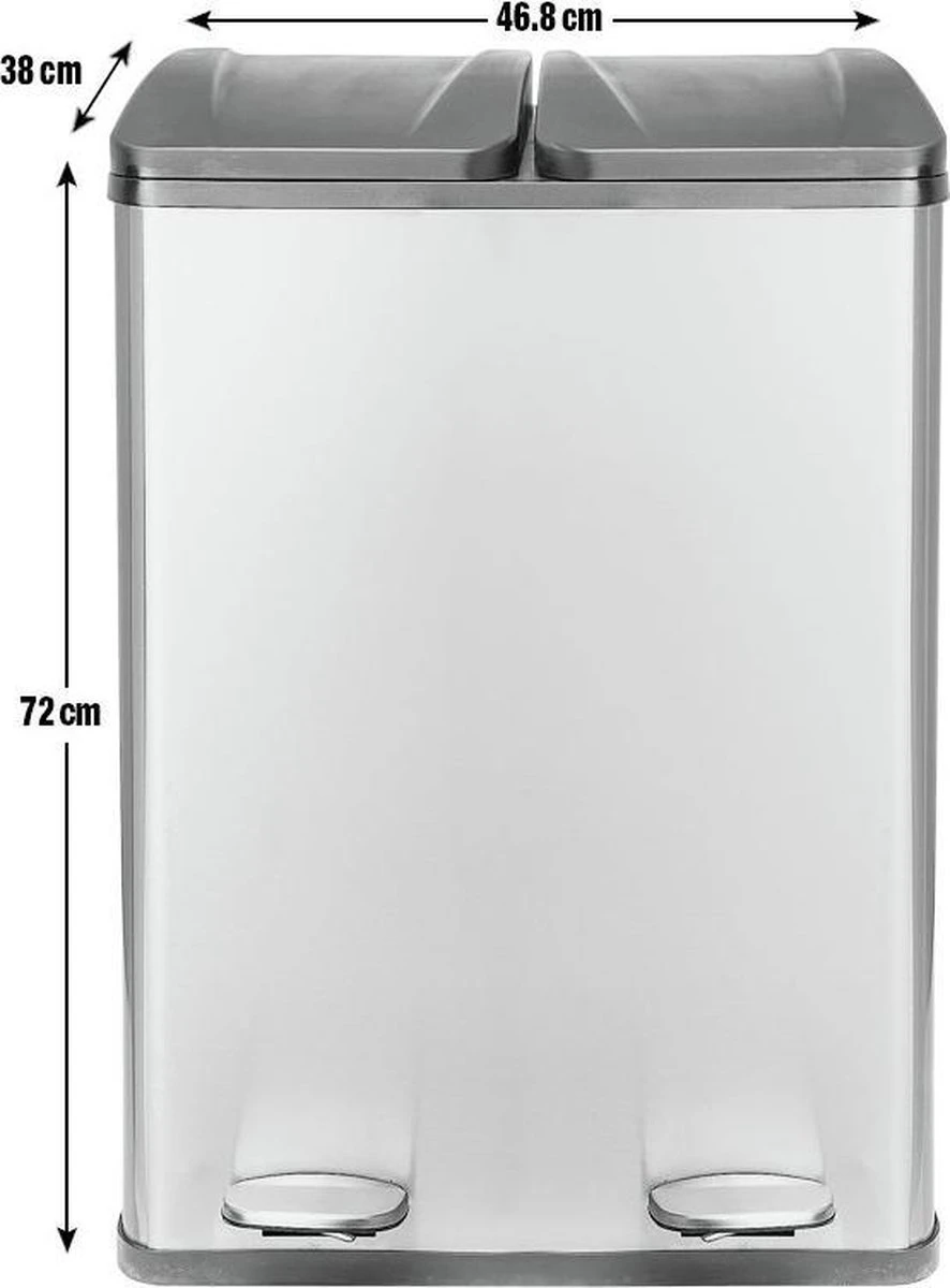 Vuilnisbak 2in1 Recycleer Vuilnisemmer 2x 30L 60 Liter 2 Compartment Pedaalemmer 8 Vuilnisbak 2in1 Recycleer Vuilnisemmer 2x 30L 60 Liter 2 Compartment Pedaalemmer - Afbeelding 6