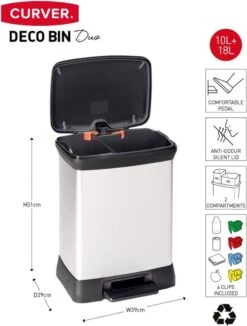 Curver Decobin Duo Prullenbak Afvalscheider - 10L + 18L - Metallic -Mepal shop 909x1200 1