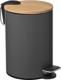 Prullenbak/pedaalemmer Donkergrijs Metaal 3 Liter - 17 X 24 Cm - Voor Badkamer En Toilet