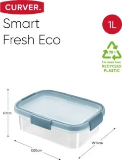 Curver Smart Fresh Eco Vershoudbakje Met Deksel - Rechthoekig - 1L - Transparant/Smokey Grey -Mepal shop 918x1200 2