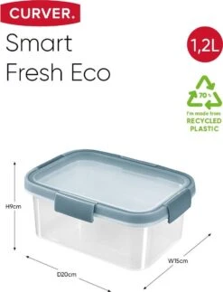Curver Smart Fresh Eco Vershoudbakje Met Deksel - Rechthoekig - 1,2L - Transparant/Smokey Grey -Mepal shop 918x1200 4