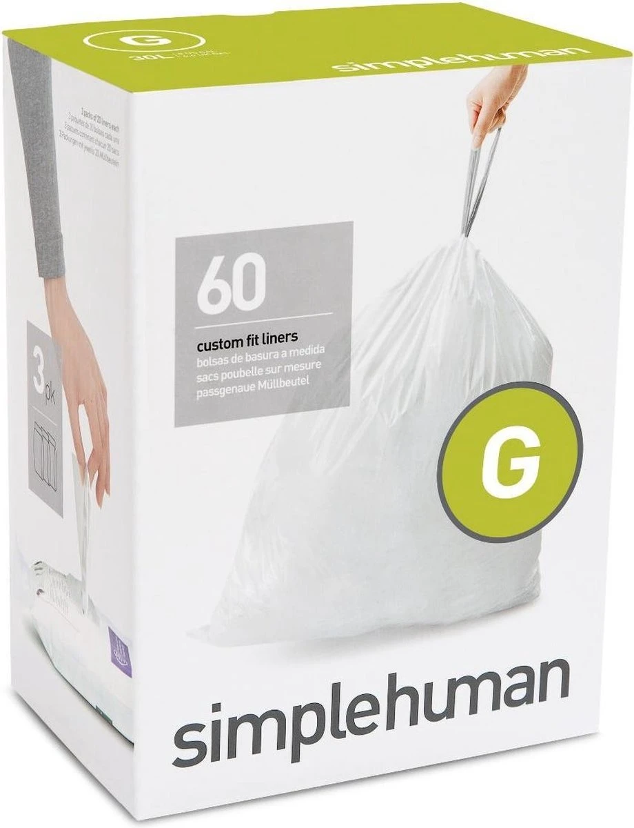 Simplehuman Pocket Liner (G) Afvalzak - 30 L - 3x20 Stuks - Wit 3 Simplehuman Pocket Liner (G) Afvalzak - 30 L - 3x20 Stuks - Wit