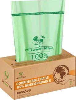 Biozakken 2/3 Liter 100 Stuks Biologisch Afbreekbare Afvalzakken – 26 X 29 Cm - 100% Composteerbare Vuilniszakken - Incl. Dispenser - Gft Afvalzakken