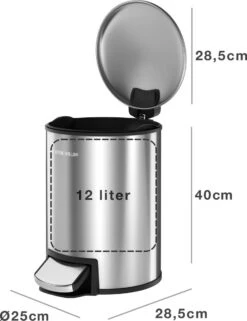 Pedaalemmer - 12 Liter - RVS - Afvalemmer StangVollby Docksta - Toilet - Badkamer - Kantoor - Klein - Soft Close Deksel - Chique Design - RVS Pedaal Prullenbak - Afvalzak Inkeping - Vuilnisbak Badkamer -Mepal shop 922x1200 1
