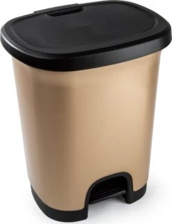 Kunststof Afvalemmer/vuilnisemmer/pedaalemmer In Het Goud/zwart Van 18 Liter Met Deksel/pedaal 33 X 28 X 40 Cm