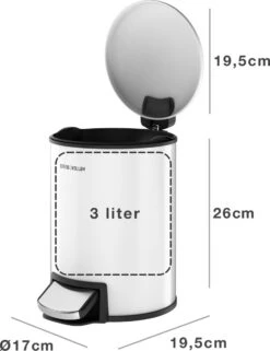 Pedaalemmer - 3 Liter - RVS - Wit - Afvalemmer StangVollby Rosvik - Toilet - Badkamer - Klein - Soft Close Deksel - Chique Design - Kleine Witte Pedaal Prullenbak - Afvalzak Inkeping - Vuilnisbak Badkamer -Mepal shop 922x1200 3