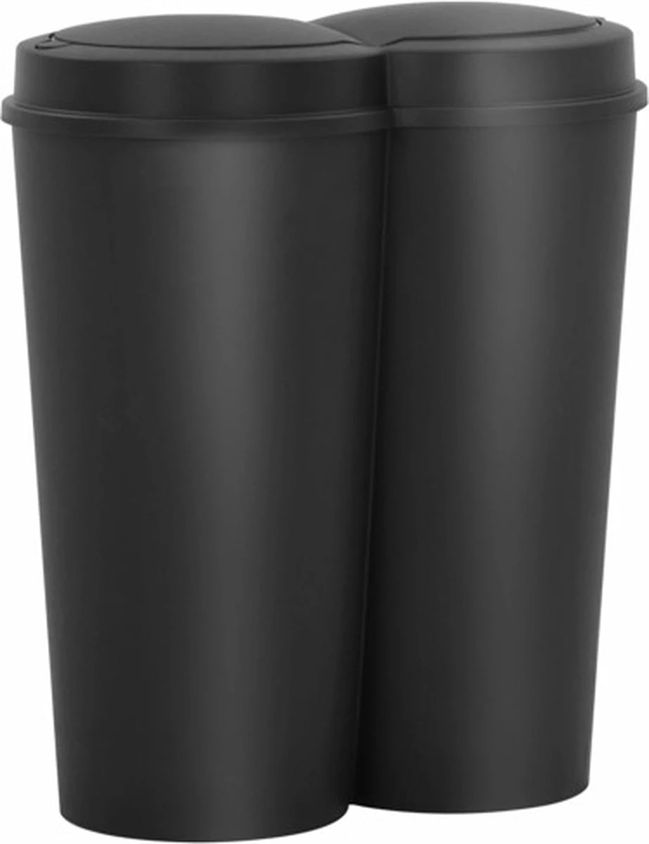 VidaXL Prullenbak Dubbel 50 L Zwart 3 VidaXL Prullenbak Dubbel 50 L Zwart