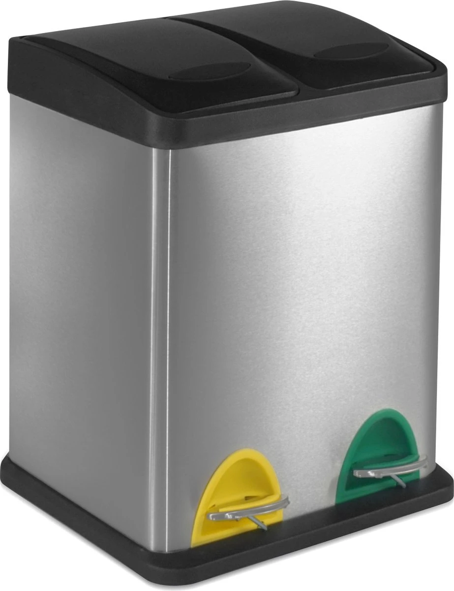 Jago - Vuilnisemmer 16 Liter Met 2 Vakken Van 8 Liter Met Binnenemmers - Prullenbak Voor Afvalscheiding - Pedaalemmer - Prullenbak - RVS 4 Jago - Vuilnisemmer 16 Liter Met 2 Vakken Van 8 Liter Met Binnenemmers - Prullenbak Voor Afvalscheiding - Pedaalemmer - Prullenbak - RVS - Afbeelding 2
