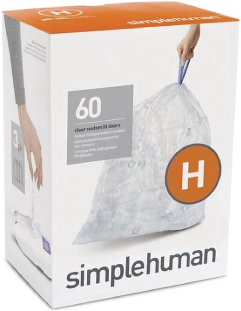 Simplehuman Afvalzak Code H - Kunststof - 30-35 Liter - Pak Van 3x20 Stuks - Transparant 3 Simplehuman Afvalzak Code H - Kunststof - 30-35 Liter - Pak Van 3x20 Stuks - Transparant
