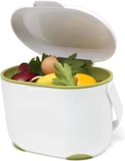 Prullenbak - Compost Caddy-GFT Afvalbakje - Losse Binnenemmer - Wit/Groen