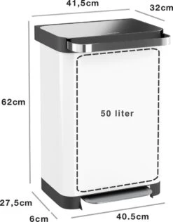Prullenbak Met Pedaal - 50 Liter - RVS - Wit - Pedaalemmer StangVollby Osdall - Automatisch Lucht Filter - Odor Control - 50L Capaciteit - Soft Close Deksel - Afvalemmer - Met Hengsel - Afval Aandrukken - Scandinavisch Design - Hygiënisch -Mepal shop 937x1200 2
