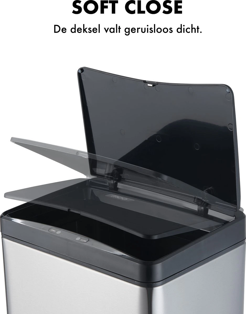 MOA Sensor Prullenbak - 50 Liter - RVS & Duurzaam ABS - Non-slip - Geruisloze Deksel - Vertraagd Sluiten Modus - Stainless - SB02S 4 MOA Sensor Prullenbak - 50 Liter - RVS & Duurzaam ABS - Non-slip - Geruisloze Deksel - Vertraagd Sluiten Modus - Stainless - SB02S - Afbeelding 2
