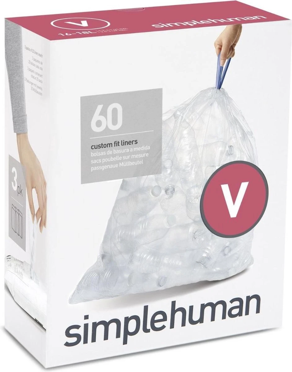 Simplehuman Afvalzakken 16-18 Liter Code V Transparant - 60 Stuks 3 Simplehuman Afvalzakken 16-18 Liter Code V Transparant - 60 Stuks