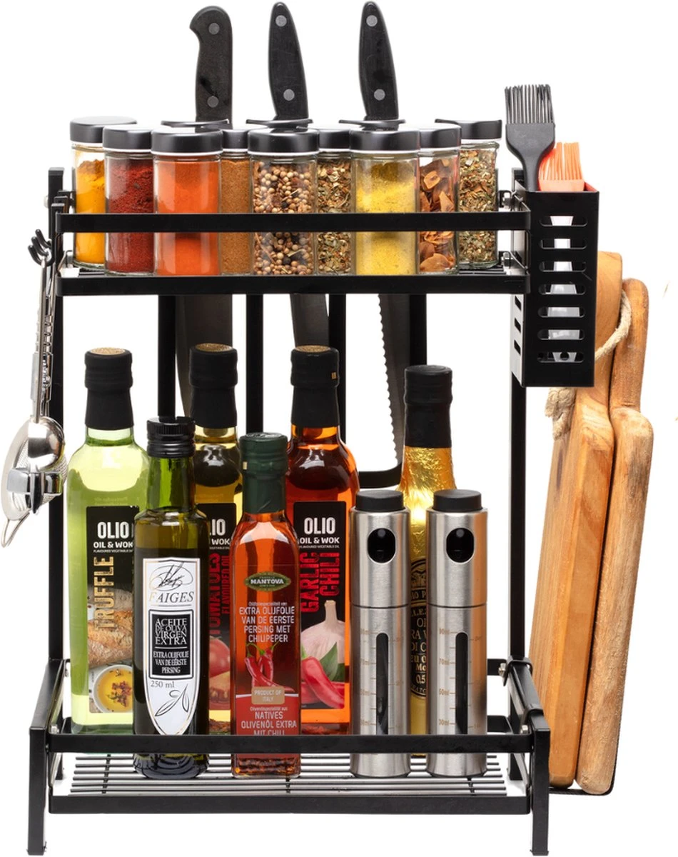 Pazzo Goods - Keuken Organizer - Keukenrek - Zwart - Metaal - 2 Laags - Multifunctioneel - Zwart - 3 Pazzo Goods - Keuken Organizer - Keukenrek - Zwart - Metaal - 2 Laags - Multifunctioneel - Zwart -