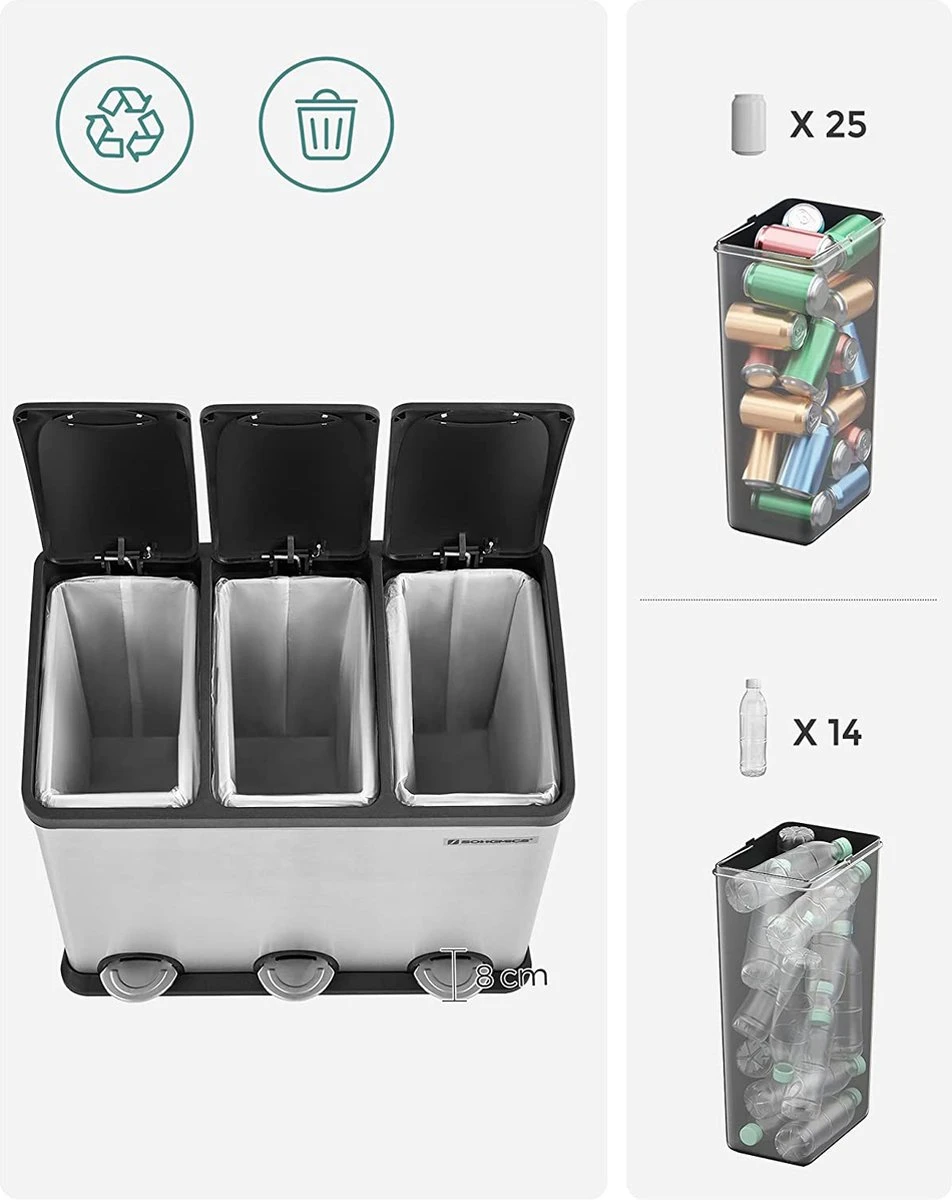 MIRA Home - Afvalemmer – Prullenbak – RVS – Zilver - 60.5x34x56.5 8 MIRA Home - Afvalemmer – Prullenbak – RVS – Zilver - 60.5x34x56.5 - Afbeelding 6