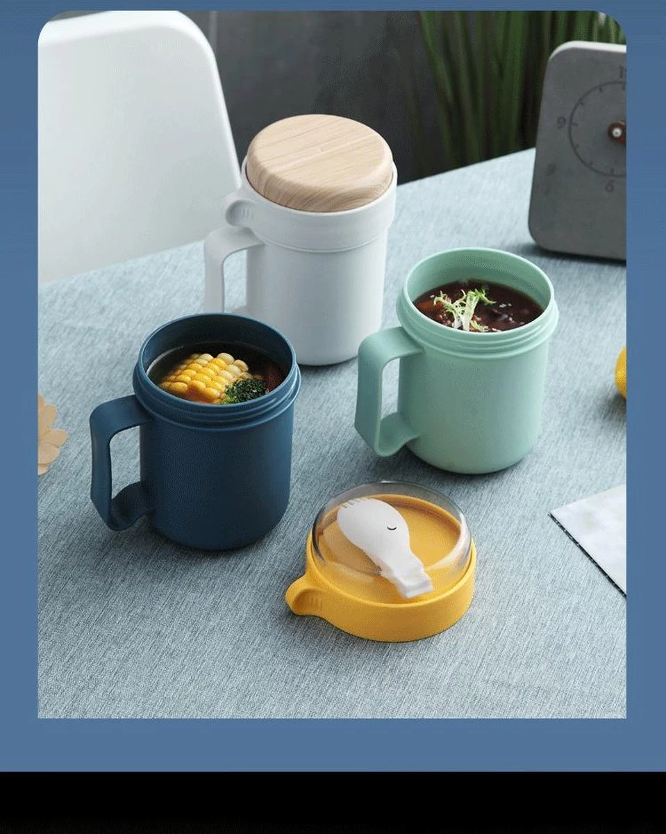 Soepbeker Magnetron Met Hendel - Groen 500ml - Hitte Bestendige Beker - Lunchcontainer - Yoghurt To Go - Soepbeker To Go - Inclusief Lepel/vork 8 Soepbeker Magnetron Met Hendel - Groen 500ml - Hitte Bestendige Beker - Lunchcontainer - Yoghurt To Go - Soepbeker To Go - Inclusief Lepel/vork - Afbeelding 6