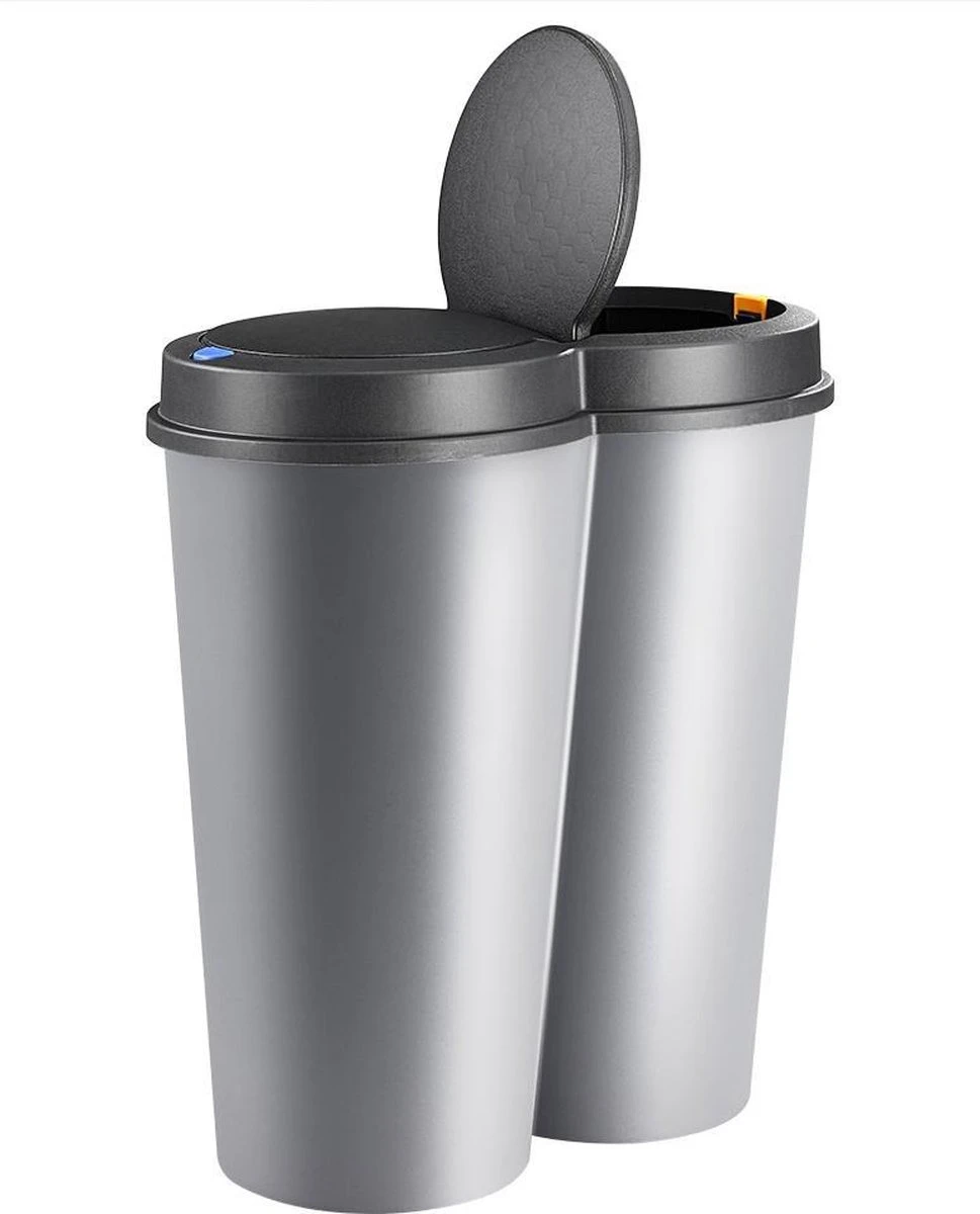 GENERIC Deuba Vuilnisbak Duo 50L – Rond 2x 25 Liter – Kunststof Zilver 7 GENERIC Deuba Vuilnisbak Duo 50L – Rond 2x 25 Liter – Kunststof Zilver - Afbeelding 5