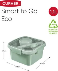 Curver Smart To Go Eco Lunchset Vierkant 1,1L + Bestekset & Sauscup - Groen -Mepal shop 976x1200 1