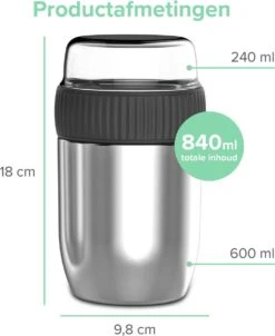 Coninx Thermos Lunchbox - Muesli Beker To Go - Isoleer Lunchpot - Yoghurtbeker To Go - Mueslibeker 840ml (600ml+240ml) - RVS -Mepal shop 981x1200 3