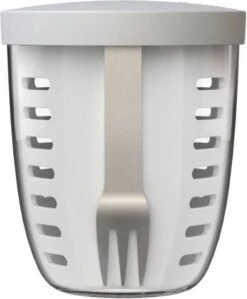 Mepal – Fruit-& Veggie Pot Ellipse – Fruitbox Voor Onderweg - Wit – Voorzien Van Vergietje En RVS Vorkje -Mepal shop 990x1200 8