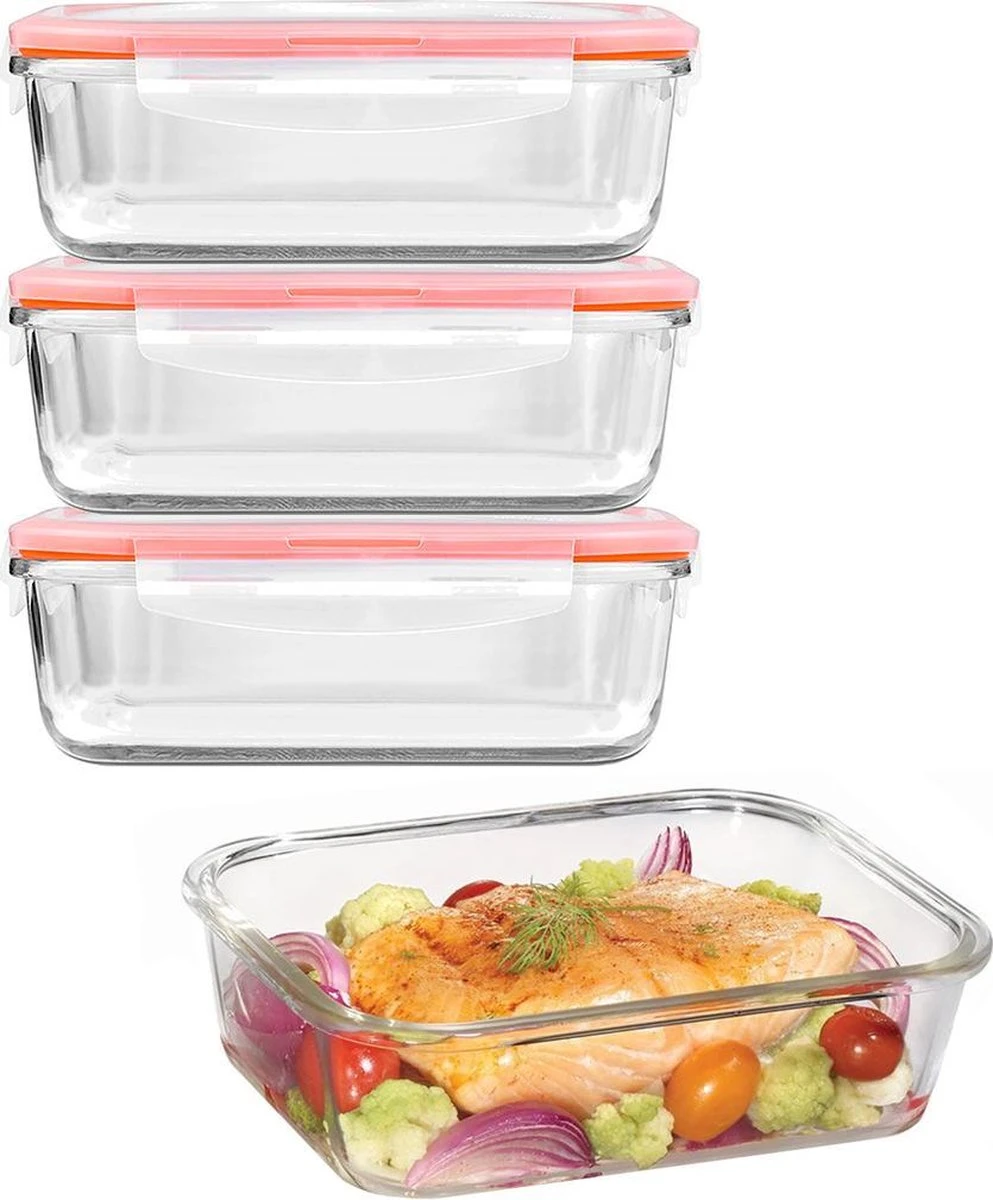 Lock&Lock Glazen Vershoudbakjes - Glazen Meal Prep Bakjes - Glazen Bakjes Met Deksel - Ovenschaal Met Deksel - Set Van 4 Stuks - 1 Liter 3 Lock&Lock Glazen Vershoudbakjes - Glazen Meal Prep Bakjes - Glazen Bakjes Met Deksel - Ovenschaal Met Deksel - Set Van 4 Stuks - 1 Liter