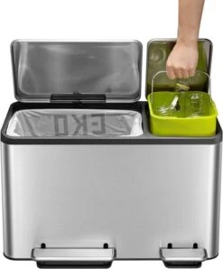 EKO EcoCasa Recycle Prullenbak - 30 + 15 L - Mat RVS -Mepal shop 995x1200