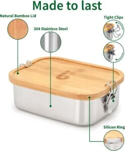 Bamboe Lunch Box 1400 Ml | Broodbox | Ecologisch | Roestvrijstalen Lunchbox | Bentobox No Leak | Smaakloos | Bamboe Grote Broodtrommel | Lunchbox Volwassenen | Lunchbox RVS Bamboe | Bambaw -Mepal shop 996x1200 4